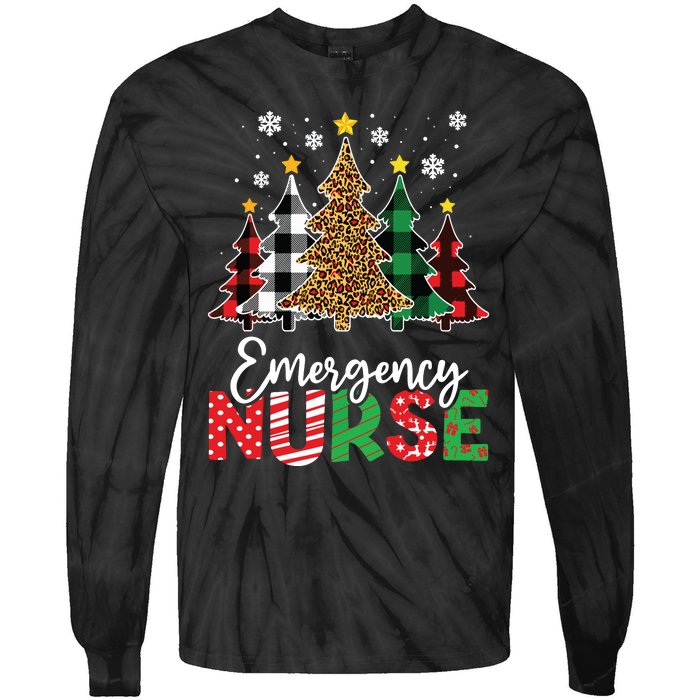 Christmas Er Nursing Women Xmas Tree Emergency Nurse Tie-Dye Long Sleeve Shirt