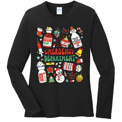 Christmas Er Nurse Emergency Department Er Ed Nurse Tech Ladies Long Sleeve Shirt