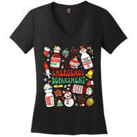 Christmas Er Nurse Emergency Department Er Ed Nurse Tech Women's V-Neck T-Shirt