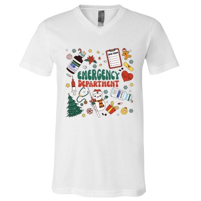 Christmas Er Nurse Shirts Women Emergency Department Nurse V-Neck T-Shirt