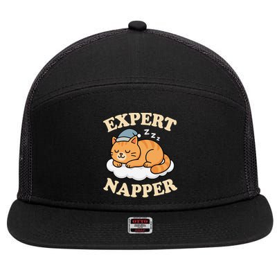 Cat Expert Napper Funny Kitty Sarcasm Humor Cat Saying 7 Panel Mesh Trucker Snapback Hat