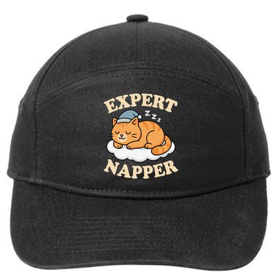 Cat Expert Napper Funny Kitty Sarcasm Humor Cat Saying 7-Panel Snapback Hat