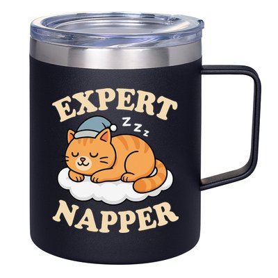 Cat Expert Napper Funny Kitty Sarcasm Humor Cat Saying 12oz Stainless Steel Coffee Mug