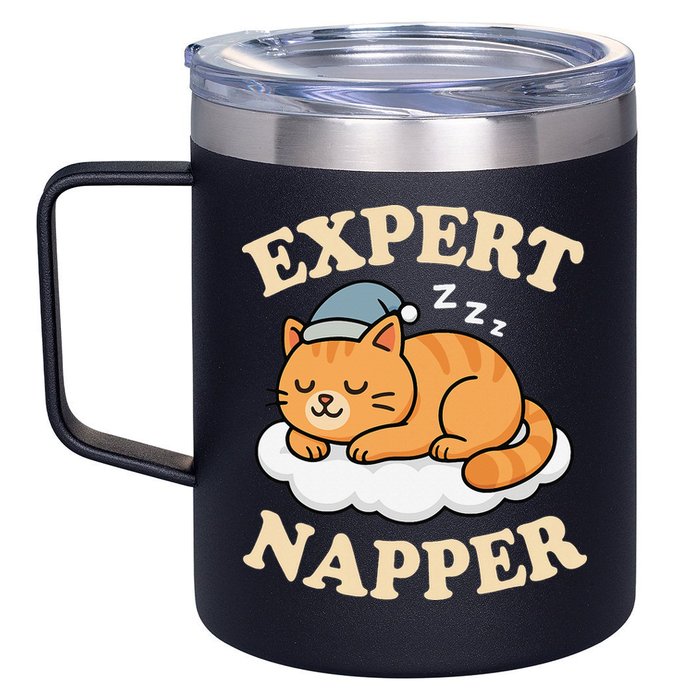 Cat Expert Napper Funny Kitty Sarcasm Humor Cat Saying 12oz Stainless Steel Coffee Mug