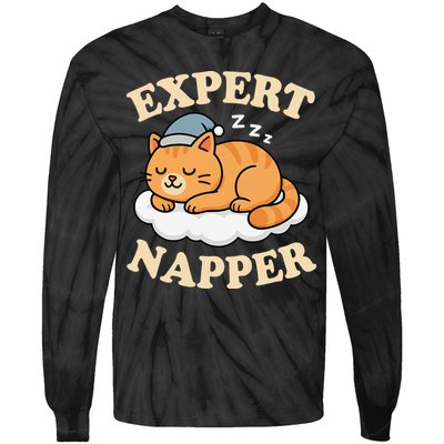 Cat Expert Napper Funny Kitty Sarcasm Humor Cat Saying Tie-Dye Long Sleeve Shirt