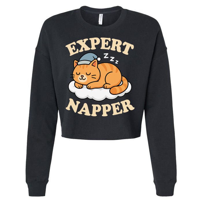 Cat Expert Napper Funny Kitty Sarcasm Humor Cat Saying Cropped Pullover Crew