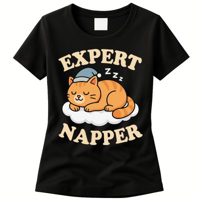 Cat Expert Napper Funny Kitty Sarcasm Humor Cat Saying Womens T-Shirt