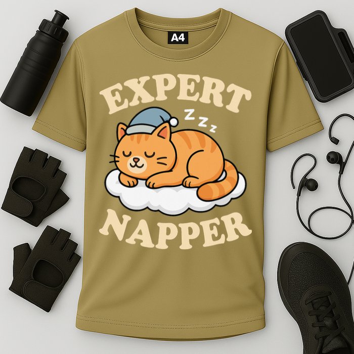 Cat Expert Napper Funny Kitty Sarcasm Humor Cat Saying Cooling Performance Crew T-Shirt