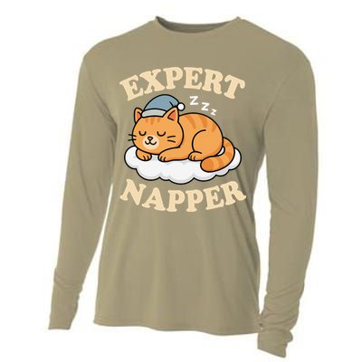 Cat Expert Napper Funny Kitty Sarcasm Humor Cat Saying Cooling Performance Long Sleeve Crew