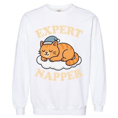 Cat Expert Napper Funny Kitty Sarcasm Humor Cat Saying Garment-Dyed Sweatshirt
