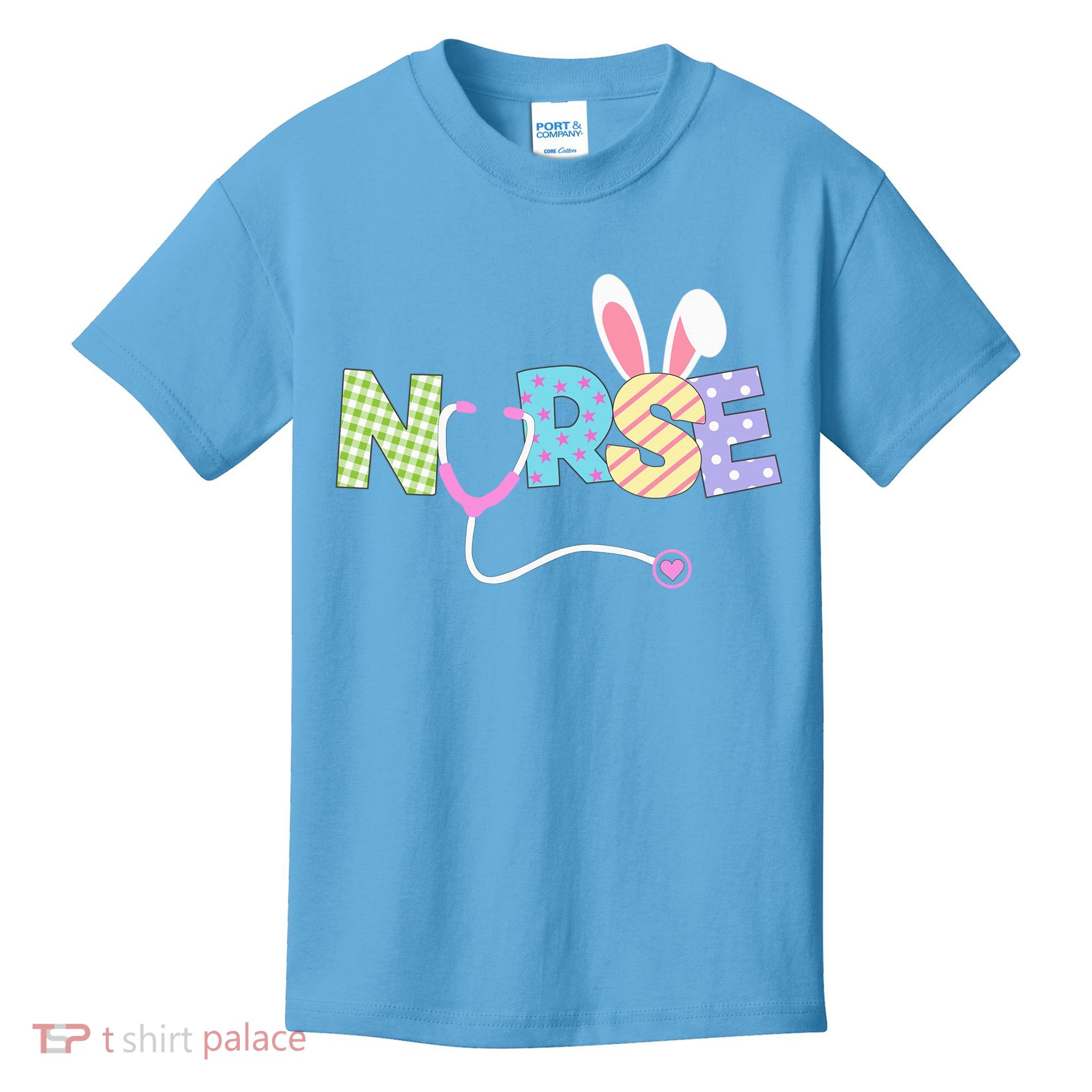 Cute Easter Nurse Bunny Ears Happy Easter Eggs Outfit Kids T-Shirt