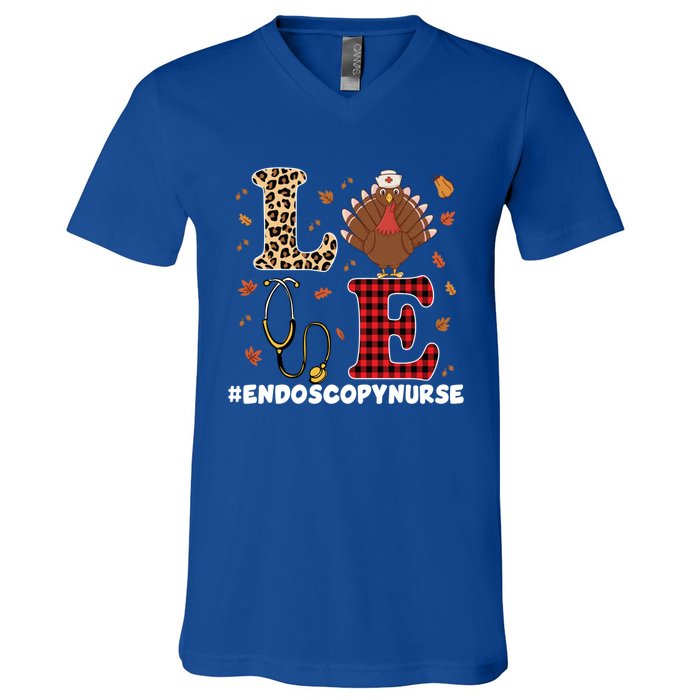 Cute Endoscopy Nurse Thanksgiving Costume With Stethoscope Gift V-Neck T-Shirt