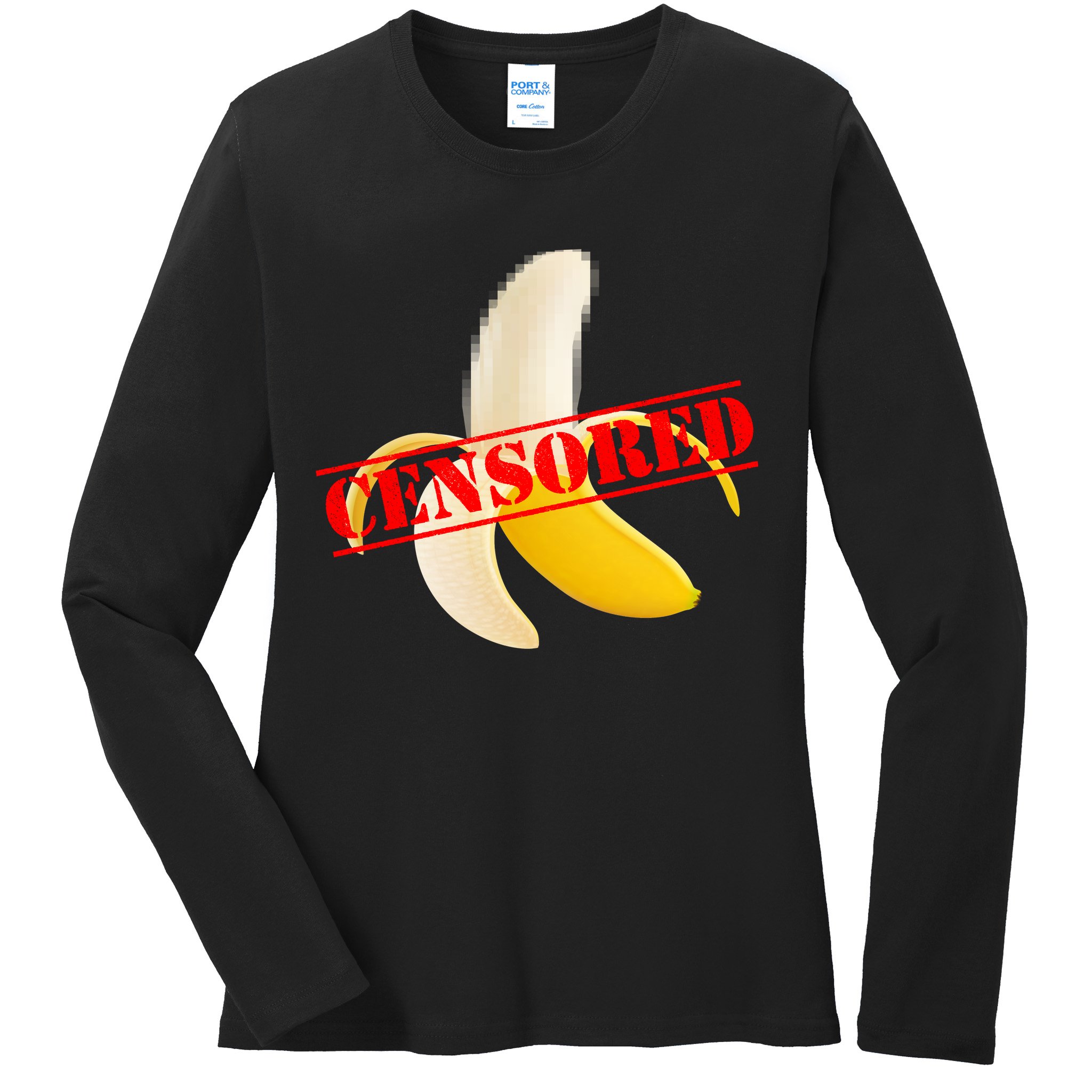 Censored Naked Banana Ladies Long Sleeve Shirt