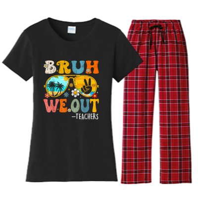 Cute End Of School Year Teacher Summer Bruh We Out Teachers Women's Flannel Pajama Set