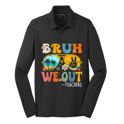 Cute End Of School Year Teacher Summer Bruh We Out Teachers Silk Touch Performance Long Sleeve Polo