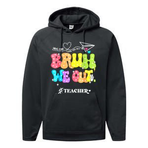 Cute End Of School Year Groovy Summer Bruh We Out Teachers Gift Performance Fleece Hoodie