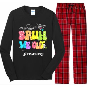 Cute End Of School Year Groovy Summer Bruh We Out Teachers Gift Long Sleeve Pajama Set