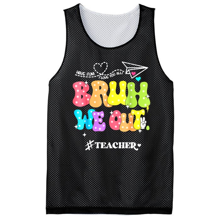 Cute End Of School Year Groovy Summer Bruh We Out Teachers Gift Mesh Reversible Basketball Jersey Tank