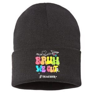 Cute End Of School Year Groovy Summer Bruh We Out Teachers Gift Sustainable Knit Beanie