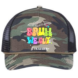 Cute End Of School Year Groovy Summer Bruh We Out Teachers Gift Retro Rope Trucker Hat Cap