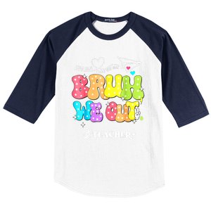 Cute End Of School Year Groovy Summer Bruh We Out Teachers Gift Baseball Sleeve Shirt