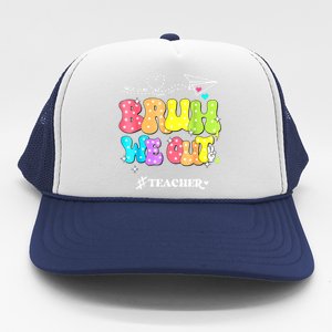 Cute End Of School Year Groovy Summer Bruh We Out Teachers Gift Trucker Hat