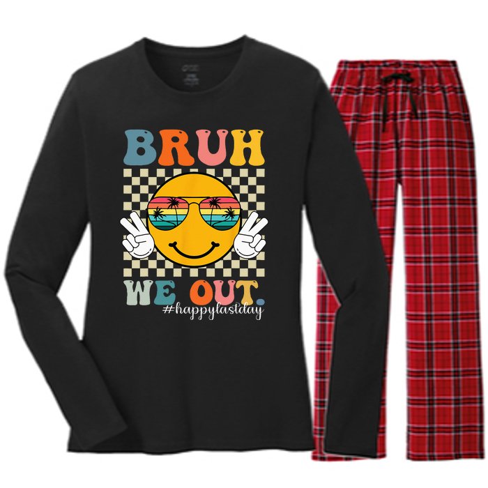 Cute End Of School Year Teacher Summer Bruh We Out Teachers Women's Long Sleeve Flannel Pajama Set 