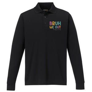 Cute End Of School Year Teacher Summer Bruh We Out Teachers Gift Performance Long Sleeve Polo