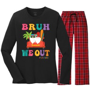 Cute End Of School Year Teacher Summer Bruh We Out Teachers Women's Long Sleeve Flannel Pajama Set 