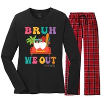 Cute End Of School Year Teacher Summer Bruh We Out Teachers Women's Long Sleeve Flannel Pajama Set 