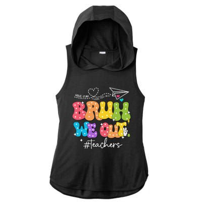 Cute End Of School Year Groovy Summer Bruh We Out Teachers Ladies PosiCharge Tri-Blend Wicking Draft Hoodie Tank