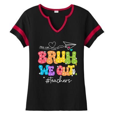 Cute End Of School Year Groovy Summer Bruh We Out Teachers Ladies Halftime Notch Neck Tee