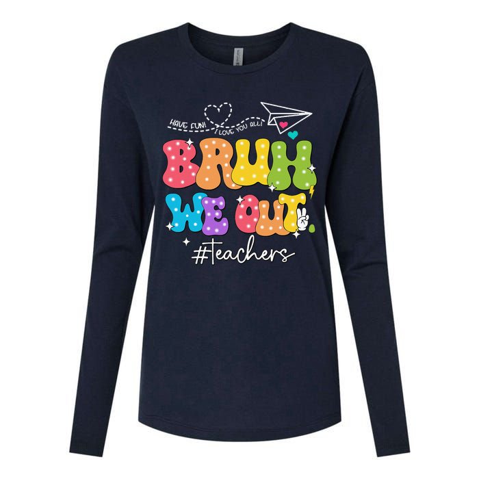 Cute End Of School Year Groovy Summer Bruh We Out Teachers Womens Cotton Relaxed Long Sleeve T-Shirt