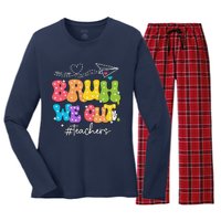 Cute End Of School Year Groovy Summer Bruh We Out Teachers Women's Long Sleeve Flannel Pajama Set 