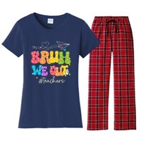 Cute End Of School Year Groovy Summer Bruh We Out Teachers Women's Flannel Pajama Set