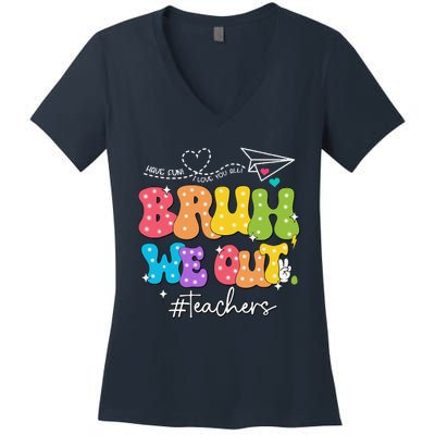 Cute End Of School Year Groovy Summer Bruh We Out Teachers Women's V-Neck T-Shirt