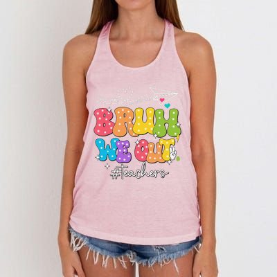 Cute End Of School Year Groovy Summer Bruh We Out Teachers Women's Knotted Racerback Tank