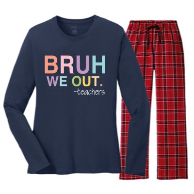 Cute End Of School Year Teacher Summer Bruh We Out Teachers Women's Long Sleeve Flannel Pajama Set 