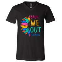 Cute End Of The School Year Bruh We Out Teachers Sunflower V-Neck T-Shirt