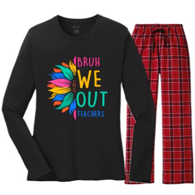 Cute End Of The School Year Bruh We Out Teachers Sunflower Women's Long Sleeve Flannel Pajama Set 