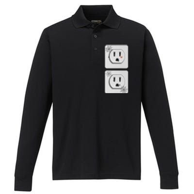 Cute Electrical Outlet Plug & Socket Funny Halloween Couples Performance Long Sleeve Polo