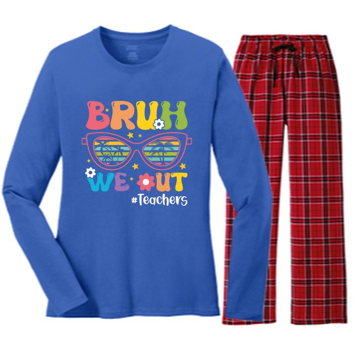 Cute End Of School Year Teacher Summer Bruh We Out Teachers Meaningful Gift Women's Long Sleeve Flannel Pajama Set 