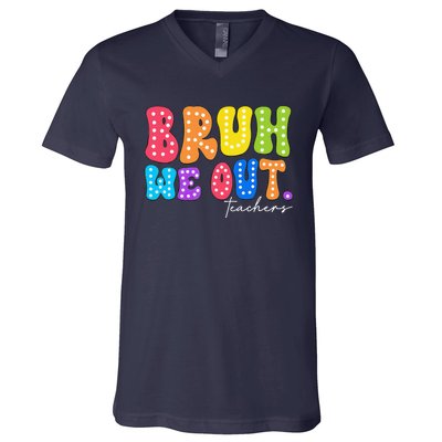 Cute End Of School Year Groovy Summer Bruh We Out Teachers V-Neck T-Shirt