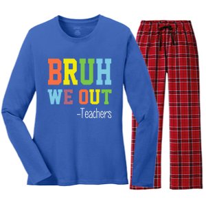 Cute End Of School Year Teacher Summer Bruh We Out Teachers Gift Women's Long Sleeve Flannel Pajama Set 