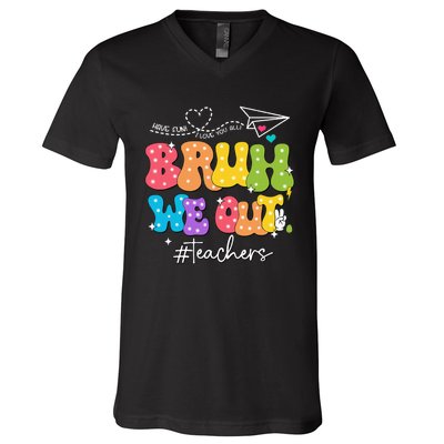 Cute End Of School Year Groovy Summer Bruh We Out Teachers V-Neck T-Shirt