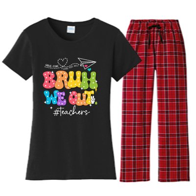 Cute End Of School Year Groovy Summer Bruh We Out Teachers Women's Flannel Pajama Set