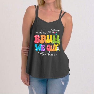 Cute End Of School Year Groovy Summer Bruh We Out Teachers Women's Strappy Tank