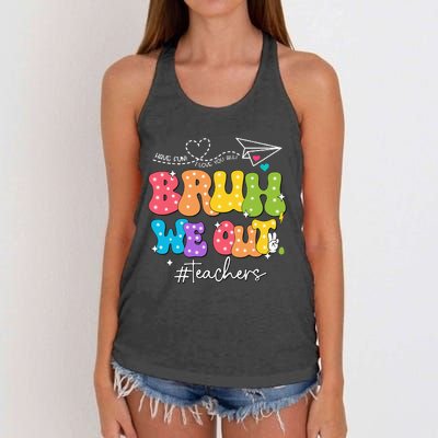 Cute End Of School Year Groovy Summer Bruh We Out Teachers Women's Knotted Racerback Tank