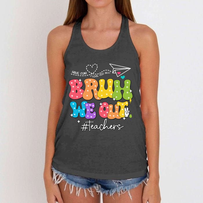 Cute End Of School Year Groovy Summer Bruh We Out Teachers Women's Knotted Racerback Tank