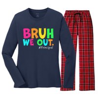 Cute End Of School Year Teacher Summer Bruh We Out Principal Women's Long Sleeve Flannel Pajama Set 